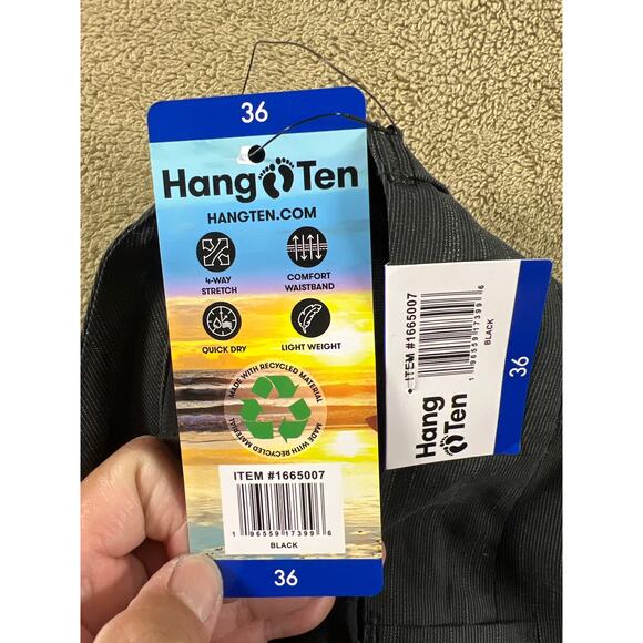 NWT, Hang-Ten, Men's 4 way Stretch, Lightweight Quick Dry Shorts Black, Size: 36 - Picture 10 of 12